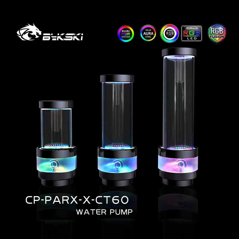 Pompa AIO All-In-One Combo Bykski CP-PARX-X-CT60 z zbiornikiem, 3800RPM, maksymalny przepływ 330L/H, wysokość podnoszenia 3 metry, oświetlenie RGB, cylinder wodny.