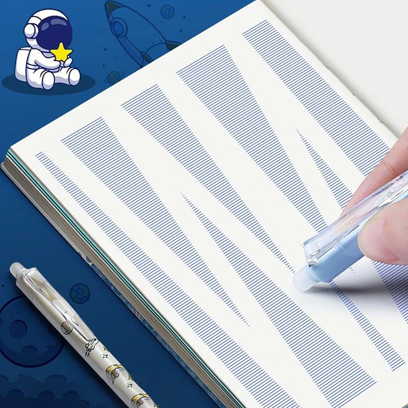 New! Cute Anime Cartoon Astronaut Erasable Gel Pen Set with Ink Refill 0.5mm Black Blue Kawaii Stationery Kids School Supplies