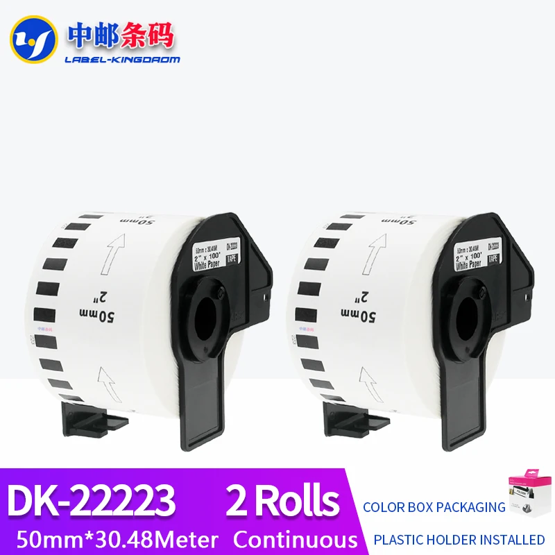 2 Rolls Compatible DK-22223 Label 50mm*30.48M Continuous For Brother Thermal Printer QL-700/800 All Come With Plastic Holder