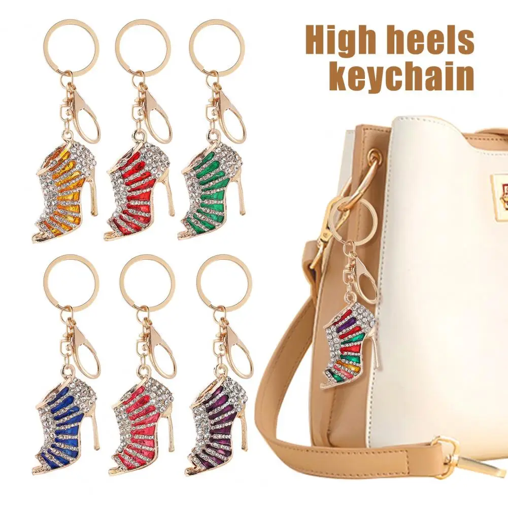 

High Heel Shoe Keychain Colorful Rhinestone High Heels Keychain with Buckle Decorative Alloy Keyring Stylish Car Key Holder