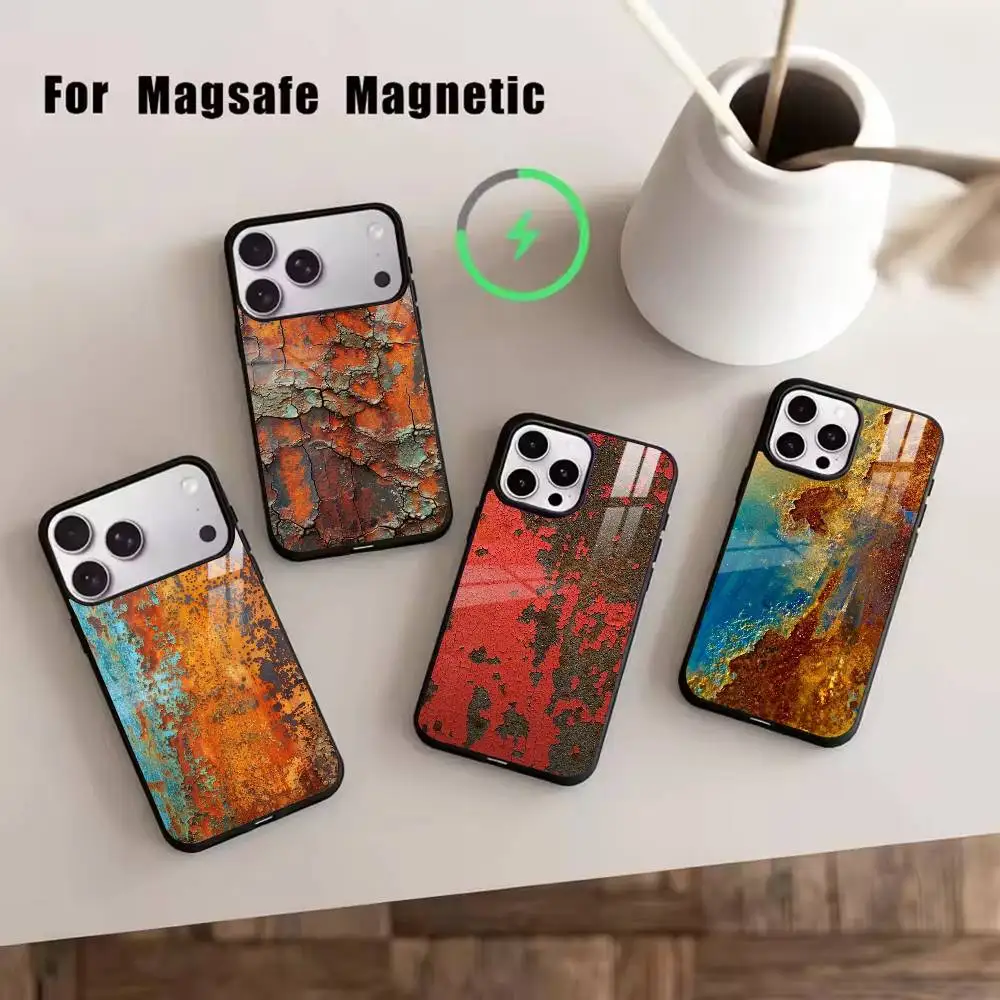 Retro Industrial S-Style Rusty  Phone Case For Magsafe Wireless Charging For iPhone17,16,15,14,13,12,11 Plus,Pro Magnetic