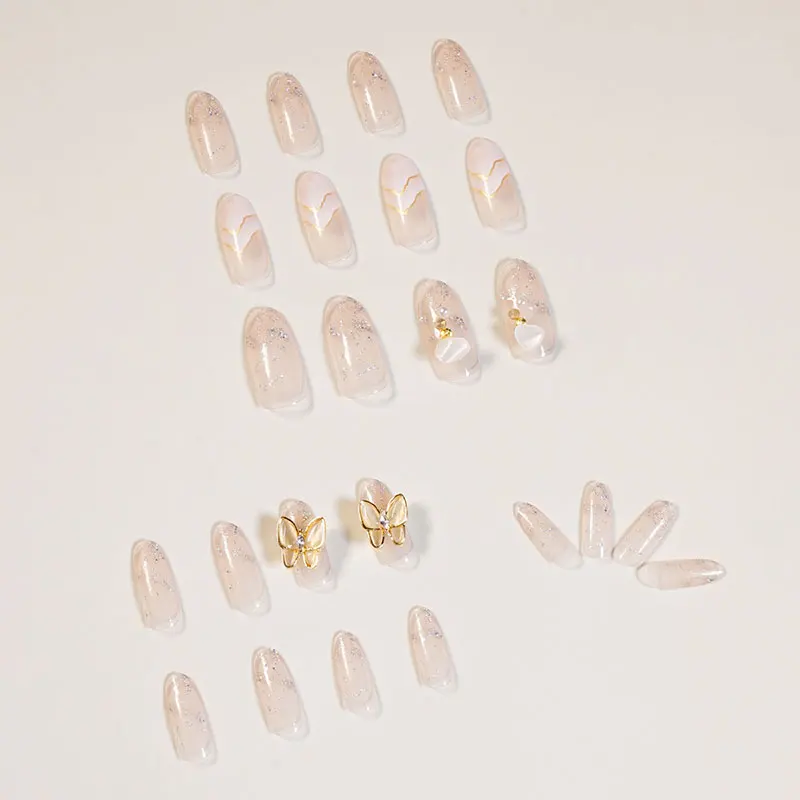 24pcs/box Wearable Gradient Manicure Butterfly Tamako Hills Add Some Glitter False Nails