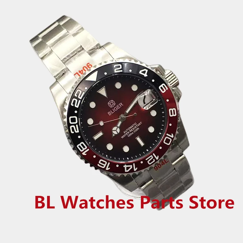 BLIGER New Men Watch 40mm Diver NH35 Automatic Mechanical Wristwatch Luminous Black&Red Ceramic Bezel Sapphire Glass Waterproof