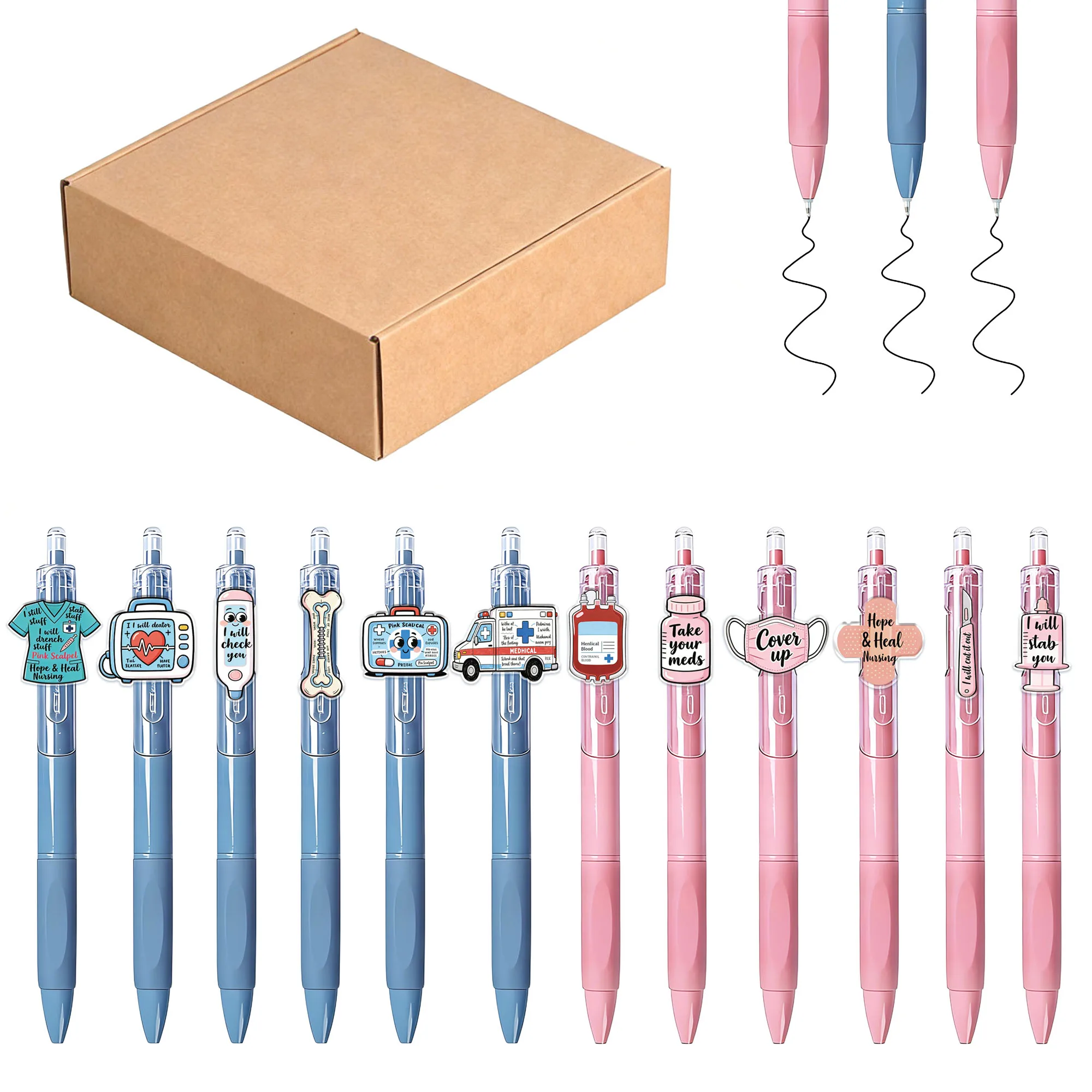 

12pcs Medical Theme Personalized Ballpoint Pen Nurse Uniform Ambulance Syringe Pattern Press Creative Pen