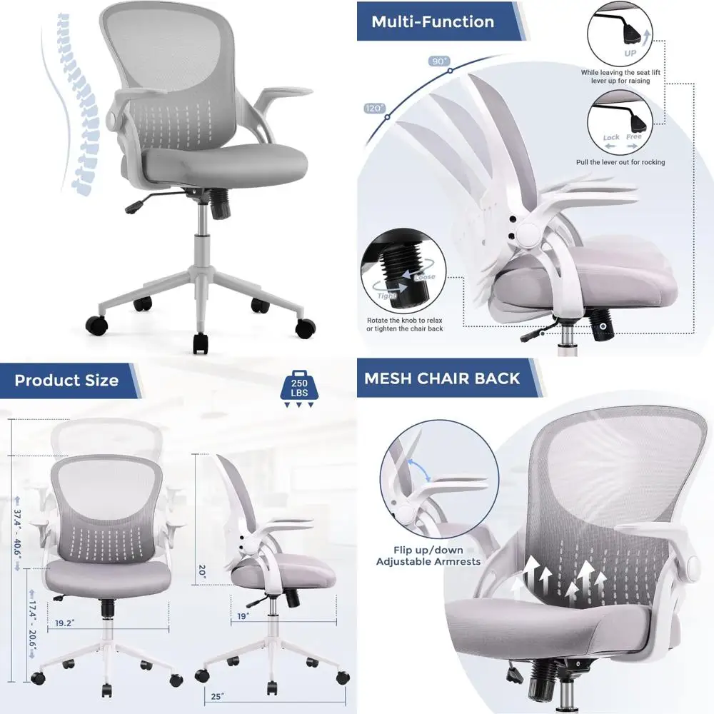

Ergonomic Mesh Desk Chair with High Back, Swivel, Padded Lumbar Support, and Soft Armrests for Home Office