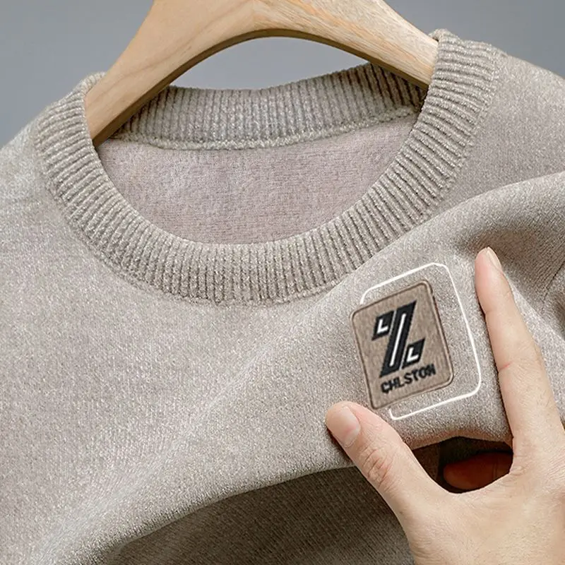 

Men's Winter Thiened Fce Knitted Sweater One-Piece Warm f-High Collar Casual Loose Fit Snow Velvet Knit Base irt