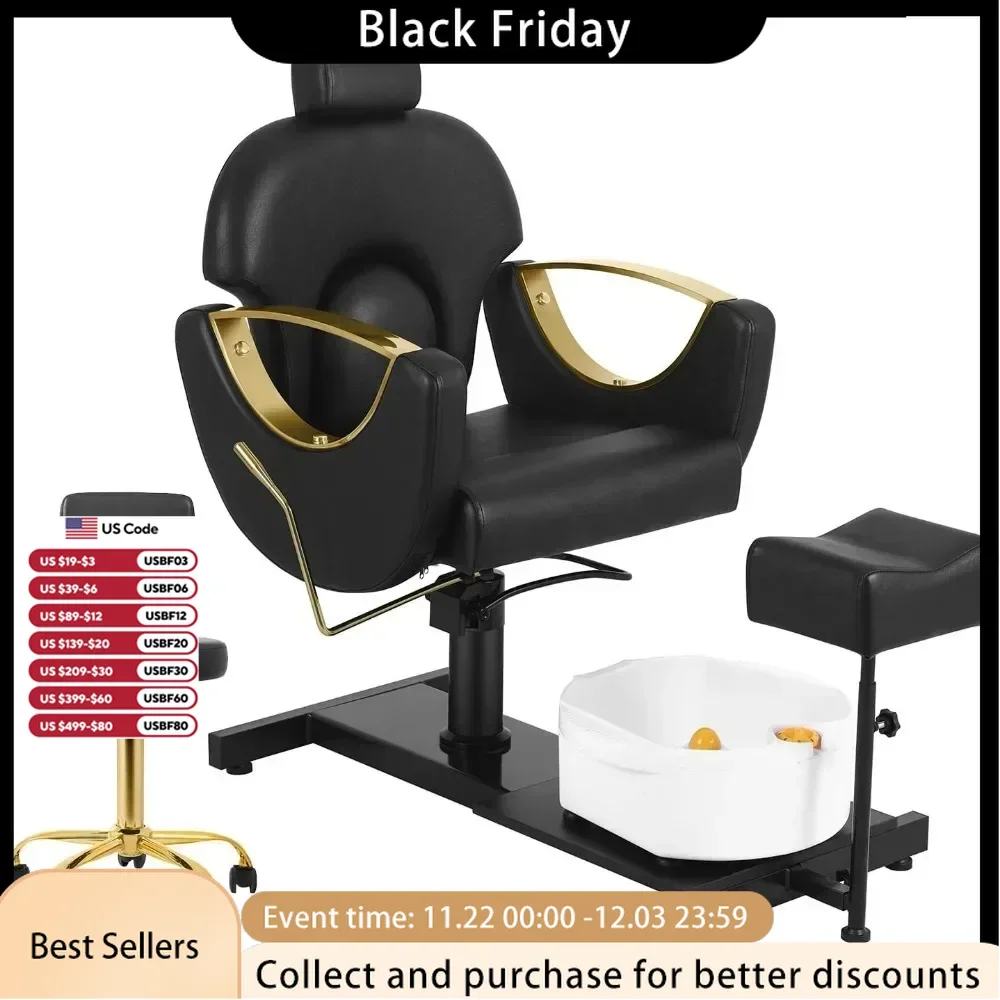 Pedicure Chair with Massage Foot Bath, Station with Stool  Adjustable Height Adjustable Backrest 360 Swivel Pedicure Chair