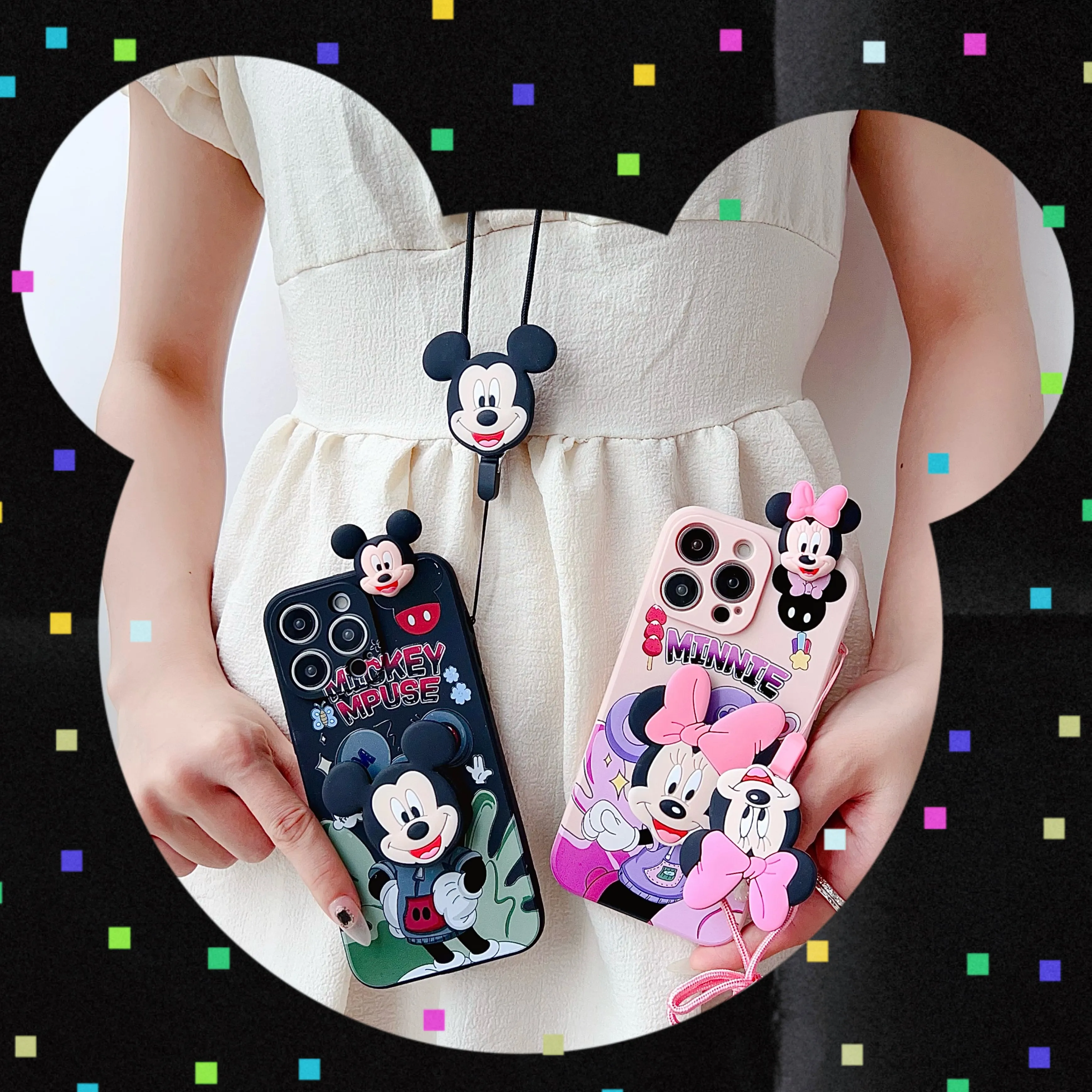 Hoodie Minnie For Samsung Galaxy A13 A14 A03 A04 A23 A32 A23 A33 A52 A72 A34 A24 A54 A73 S23FE Case With Holder Rope