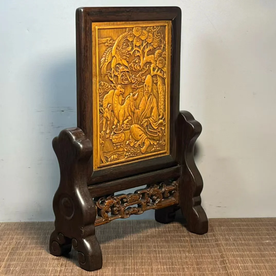 antique play old collection antique ebony inlaid small screen ornament