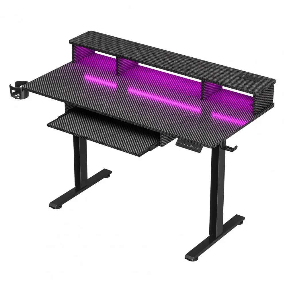 Gaming Standing Desk Twin Column Stepless Travel Preset Keypad Ramp Motion Wobble Free Cross Brace Height Adjustable Computer