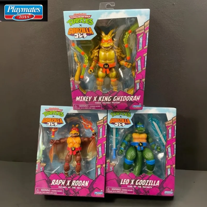 New Original Playmates TMNT Godzilla Teenage Mutant Ninja Turtles Co-brand Godzilla Jointed Action Figures Toys Gifts Collection