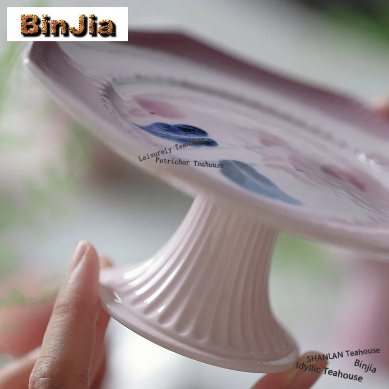 Arita Porcelain Pink Curtain Bead Pot Bearing Holder Teacup Tray Dry Brew Table Tea Tray Coasters Tableware Fruit Snack Plate
