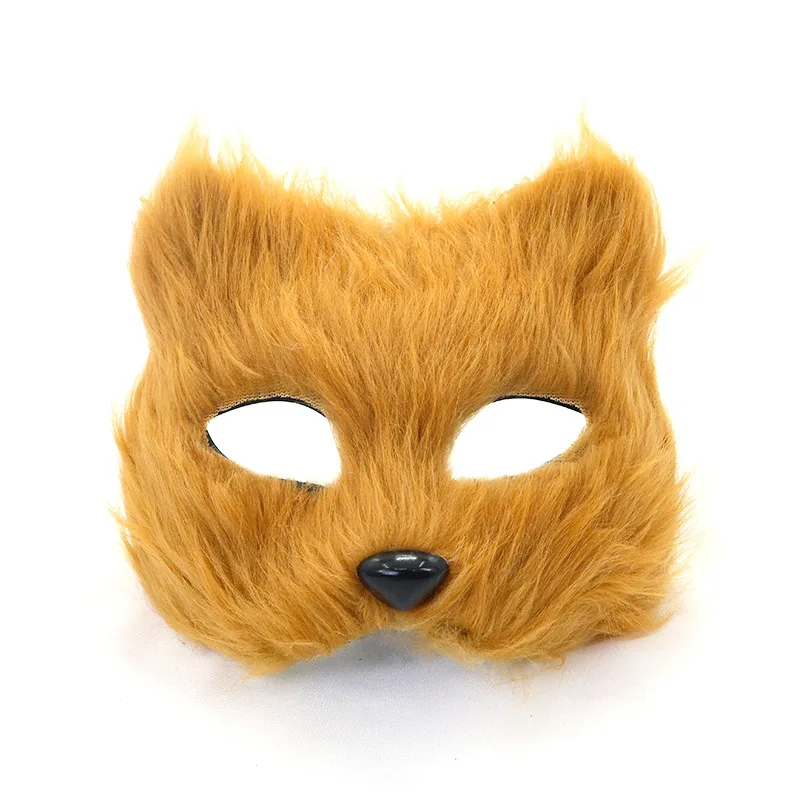 1PC ฮาโลวีนคอสเพลย์ปาร์ตี้เครื่องแต่งกาย DIY อุปกรณ์เสริม Faux FUR Fox หน้ากาก Furry ครึ่งหน้าสัตว์จําลองหน้ากากแมว