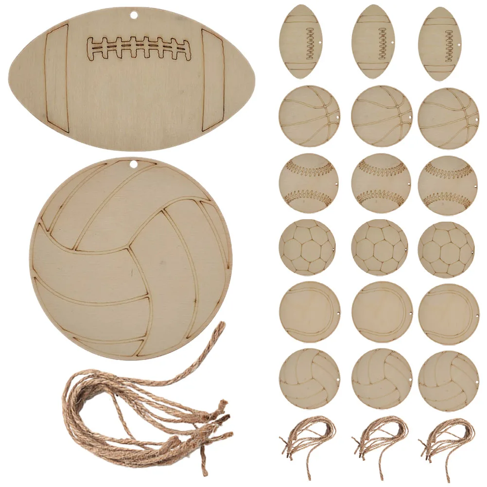 

42pcs Sports Ball Cutouts Unfinished Tags for Diy Craft Hemp Rope Smooth Graffiti Wood Cutouts Decor H Painted Toys