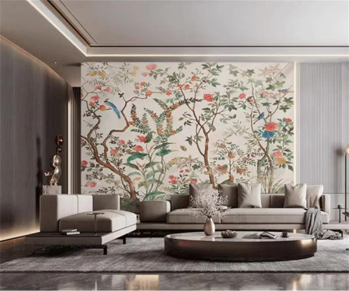 

Custom wallpaper American pastoral flowers and birds photo mural living room sofa TV background decoration Papel De Parede