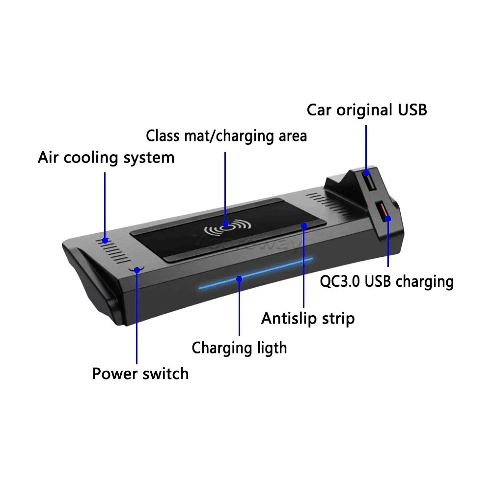 Almofada de carregamento sem fio do carro para Audi, carregador de celular, soquete, acessórios de carga rápida, A4, B9, S4, RS4, A5, 2017-2021