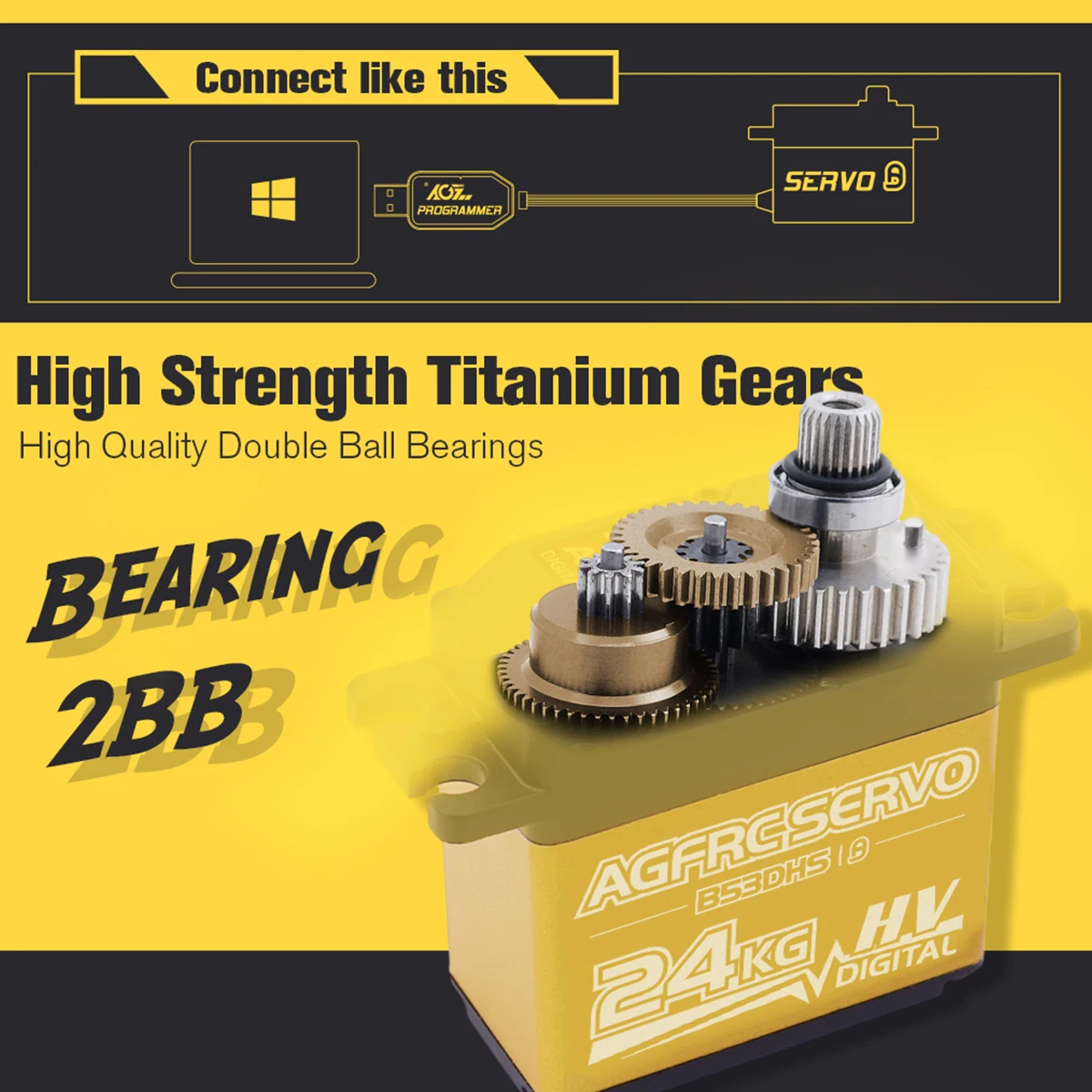 AGFRC B53DHS 24KG Digital High Torque Speed Titanium Gear Programmable HV Steering Servo For 1/12 1/10 RC Car Trucks RC Model