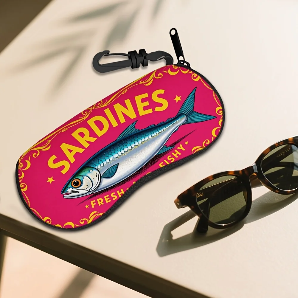 1pc, Stylish Vintage Fish Art Eyewear Case with a Zipper, Trendy Glasses Pouch for Women, Practical And Lightweight