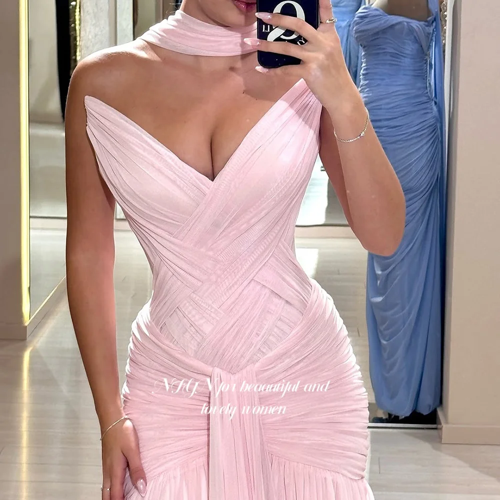 Sukienka na bal NFYN Syrenka z szalem Różowe sukienki na imprezę Szyfonowa sukienka na formalne okazje dla kobiet vestidos Personalizowane