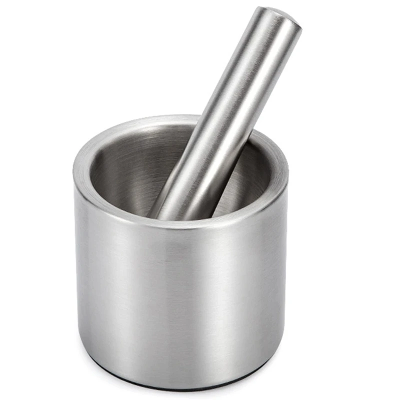 Stainless Steel Mortar Pestle Set Pugging Pot Garlic Spice Grinder Pharmacy Herbs Bowl Mill Grinder Kitchen Tool-A71M