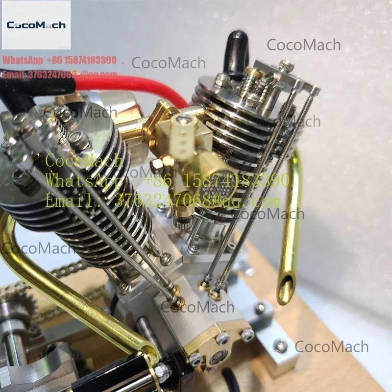V2 4.4cc Engine Model Metal Twin Cylinder Four Stroke Engine RTR Version Pedal Start Desktop Ornaments Toy Gift CNC Machining
