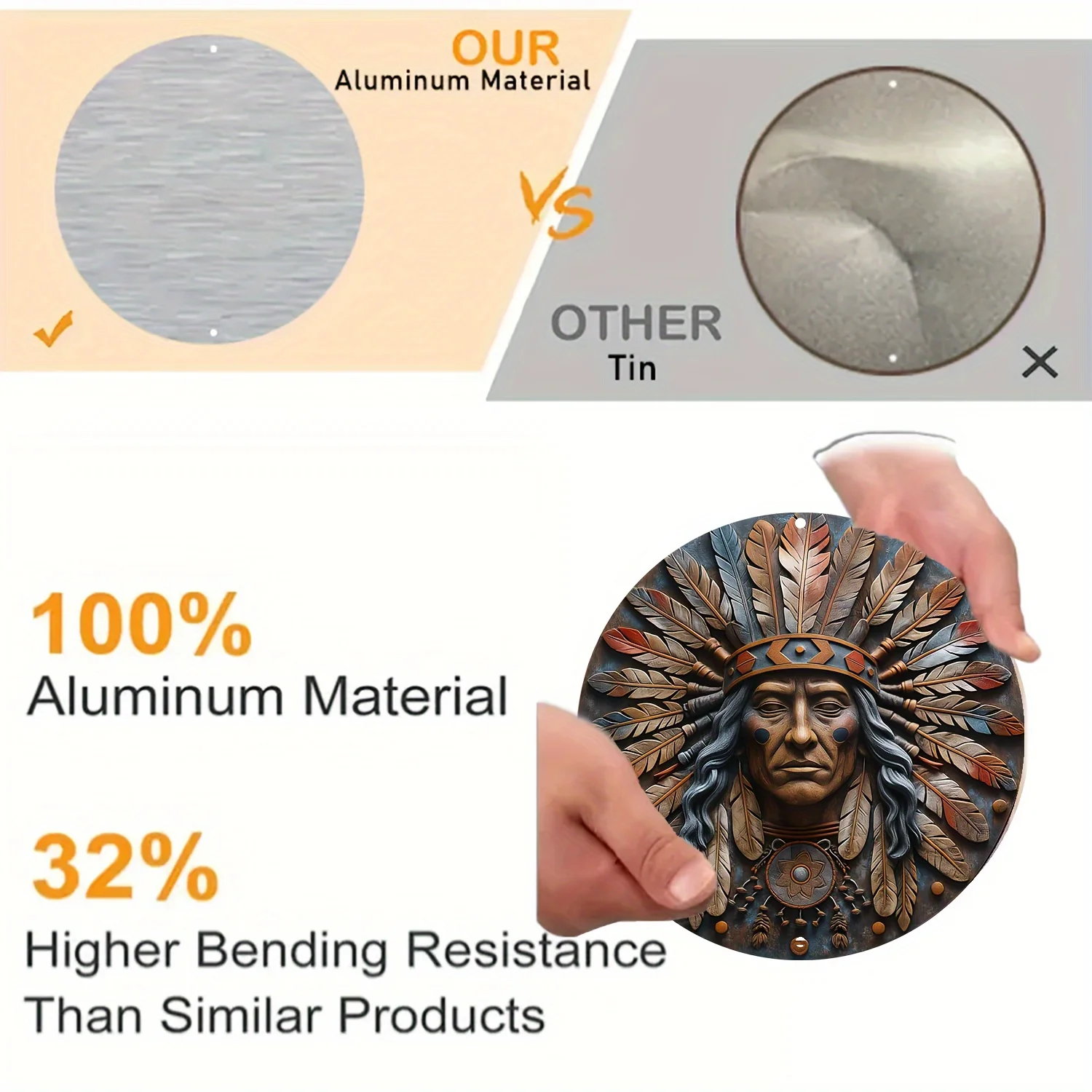 8x8 Inch Aluminum Native American Mask Hanging Sign - UV Printed Outdoor Metal Wall Art with Higher Bending Resistance for Door