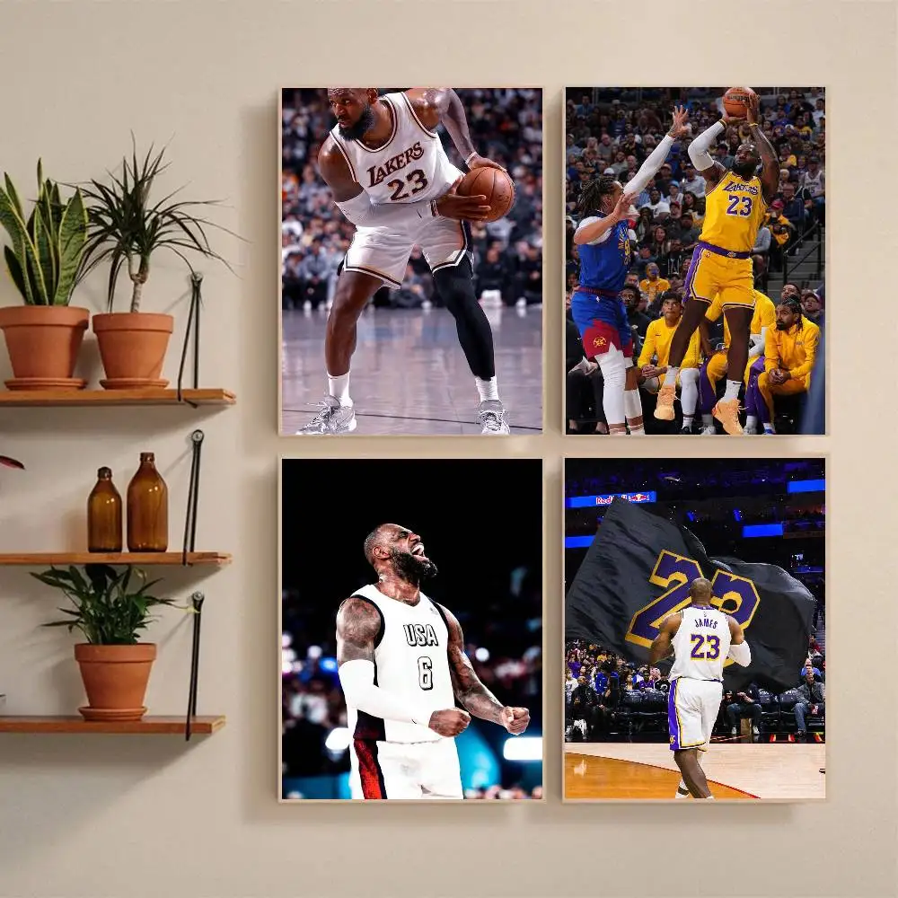 L-LeBron J-James Poster Self-adhesive Art Waterproof Paper Sticker Coffee House Bar Room Wall Decor