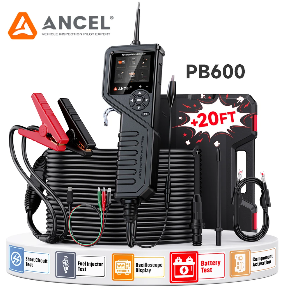 Ancel PB600 12V 24V Car Power Probe Kit Circuit Multimeter Tester Fuel Injector Battery Relay Test with Oscilloscope Mode