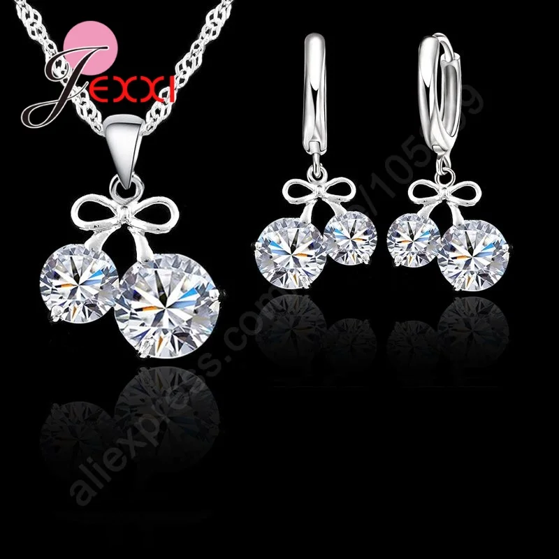 Simple Trendy 925 Sterling Silver Cubic Zirconia Heart Star Water Drop Pendant Necklace Hoop Earrings Jewelry Sets