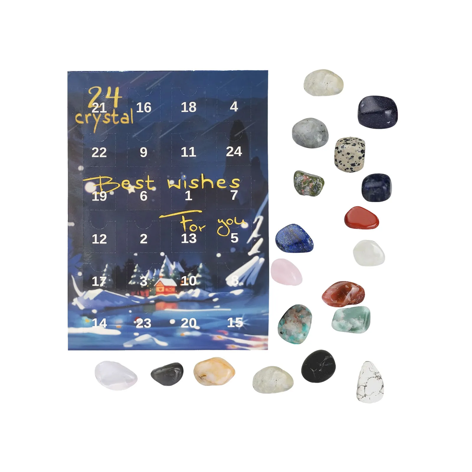 Timer di arresto per bambini Calendario dell'Avvento in cristallo 2024 per bambini 24 giorni Cristalli naturali Dadi per esercizi dell'Avvento per allenamenti