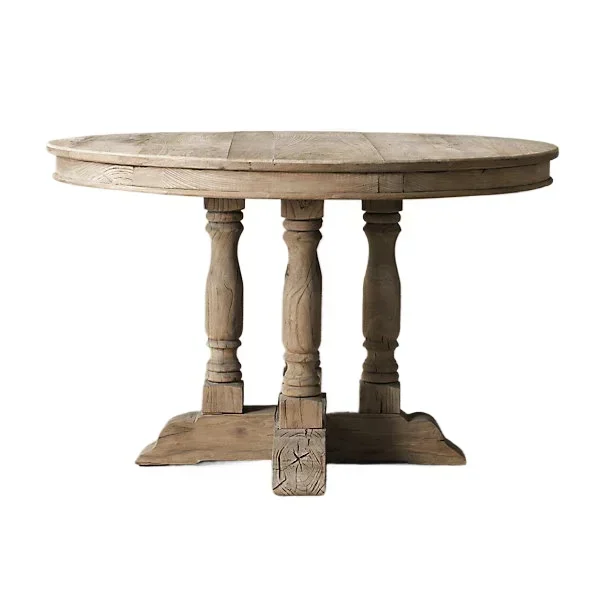French rural retro solid wood round dining table American simple villa table British classical carving