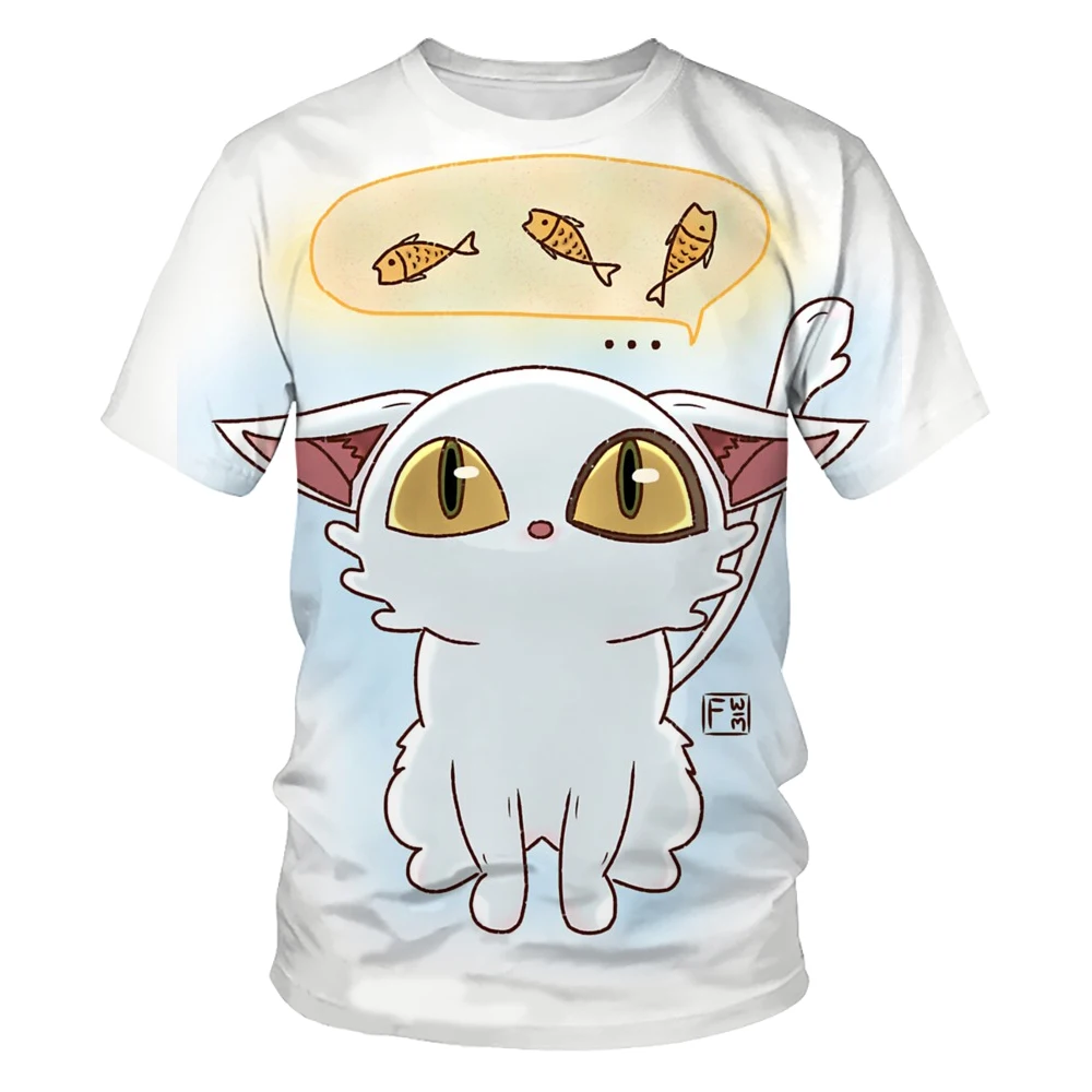 Wonderful Biological T-shirt, Celebrity Anime T-shirt, Men's and Women's 3D Printed White Cat T-shirt, Suzuki No Tobimari Daijin