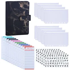 A6 PU Leather Budget Binder with Binder Pockets, Expense Budget Sheets Sticker Labels Budget Money Saving Cash Envelopes System