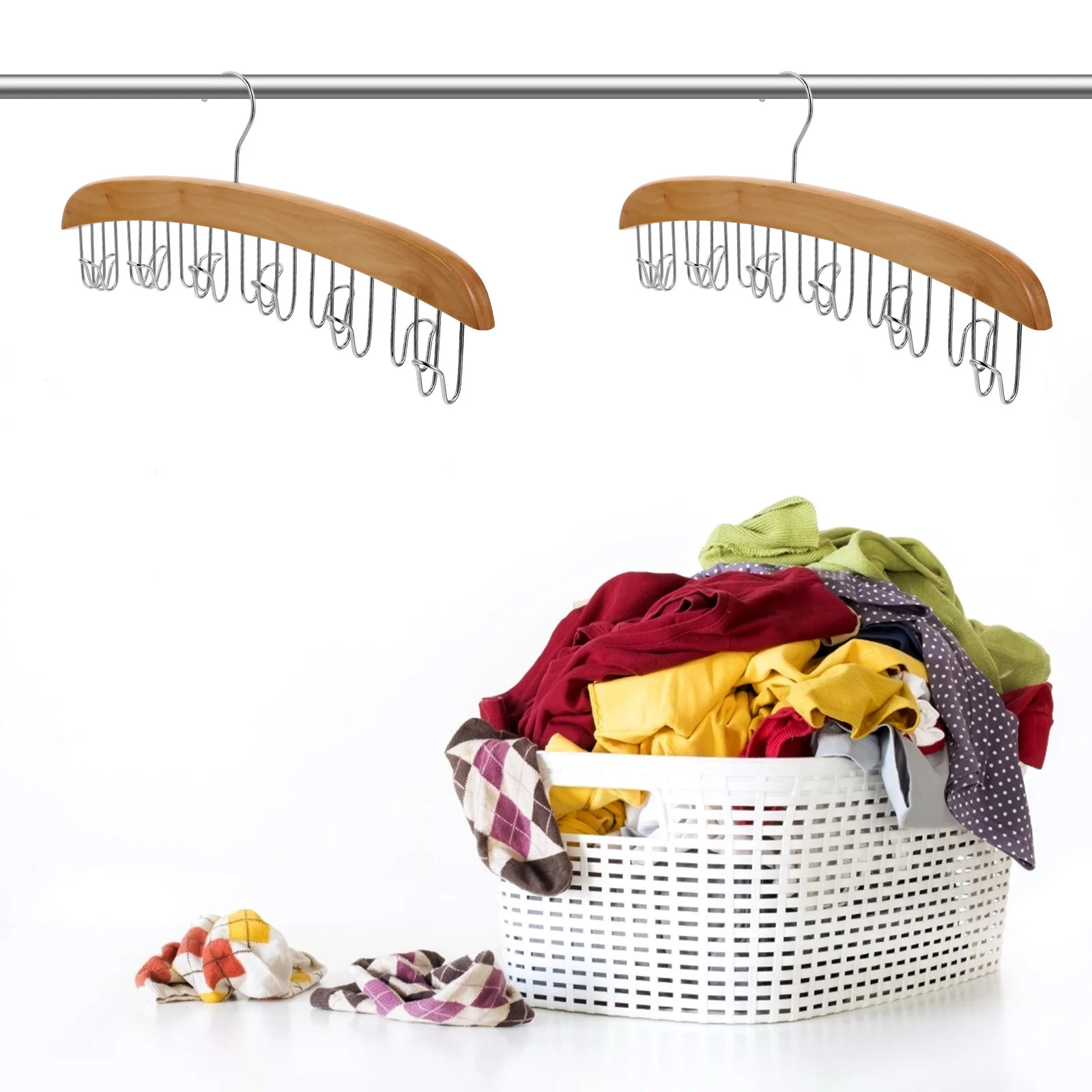 

1Pcs Anti-Slip Wooden Hanger 12 Hooks for Scarves Belts Ties Closet Organization Tool Wooden Tie Hanger Belt Hangers