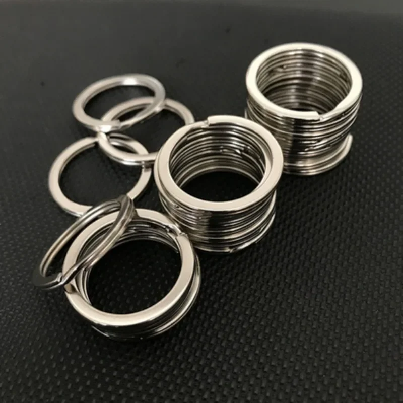 20/100Pcs Polished Silver Keyring Stainless Steel Hole Flat Key Ring Key Chain Rhodium Plated Round Split Keychain DIY Wholesale