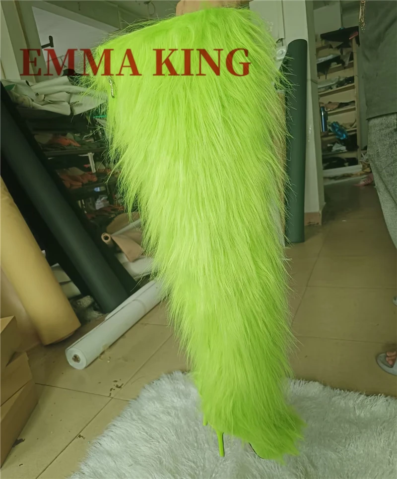 المرأة فو الفراء الفخذ أحذية عالية موضة طويلة أفخم الشتاء الثلوج الأحذية العصرية رقيق الأحذية بلون فوق الركبة الأحذية #2