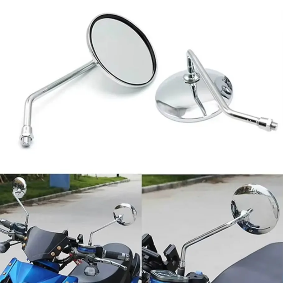 1 Pair Motorcycle Rearview Mirror 8mm 10mm Round Reversing Side Mirror Rotatable Modified Accessories