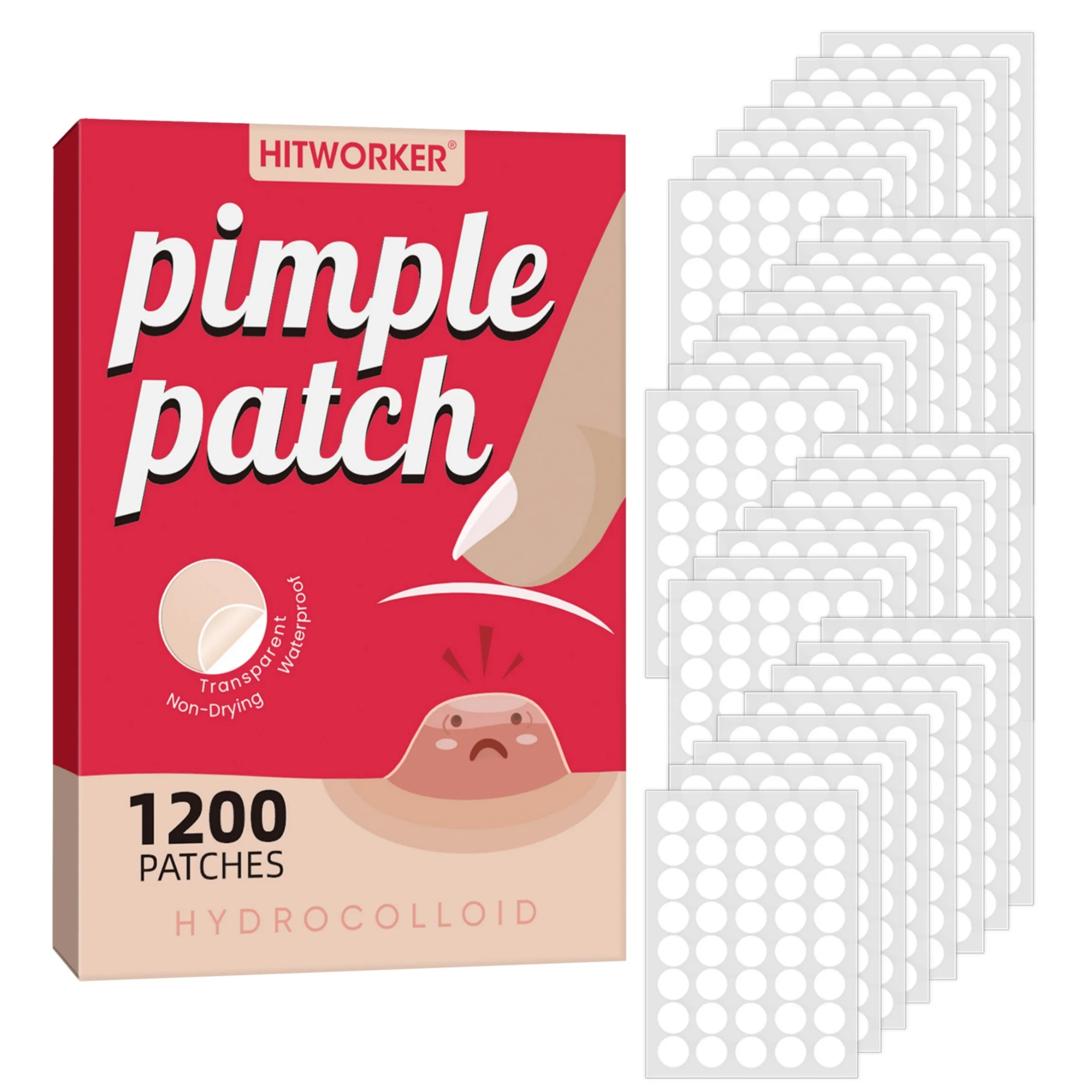 1200pcs HITWORKER Hydrocolloid Stickers for, Pimple & Blemish Cover - Salicylic Acid, Tea Tree Oil & Calendula Oil Patches