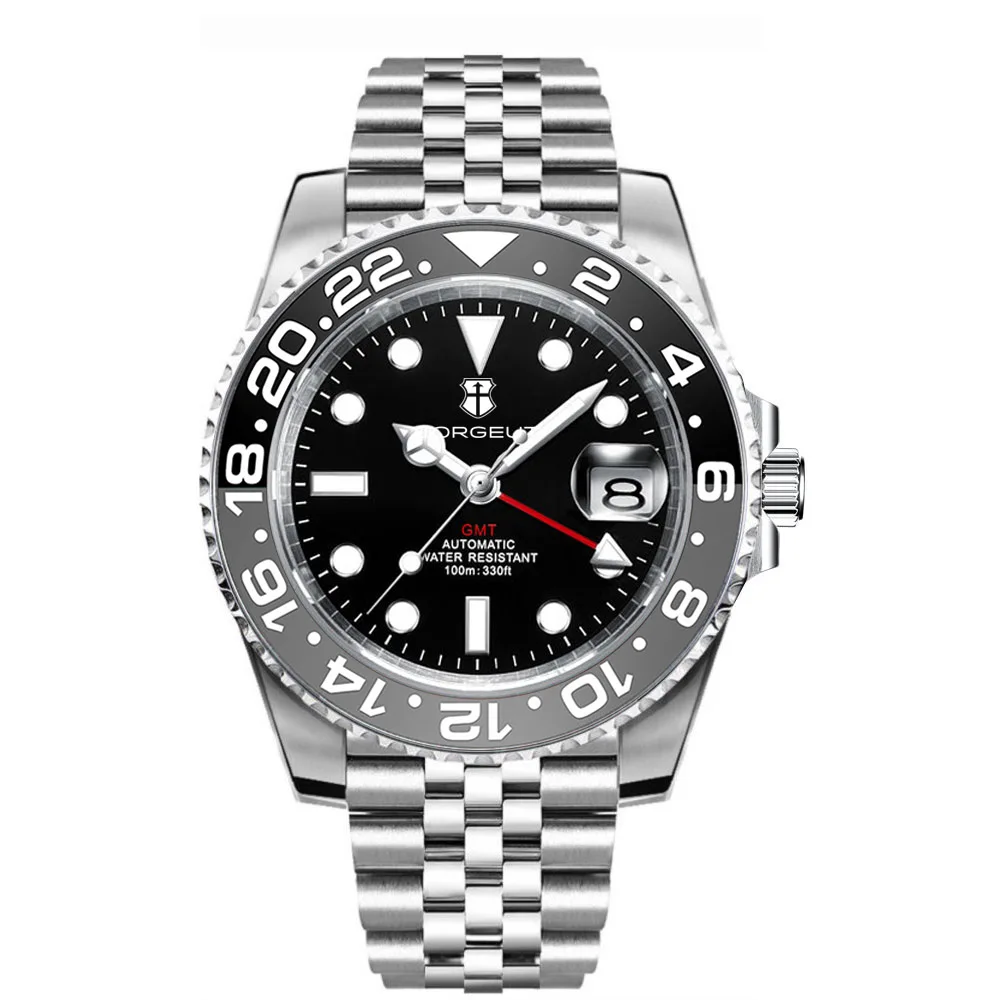 New Custom Men Corgeut Logo Mechanical Wristwatch Luminous GMT Watch NH34 Movement Sapphire Glass 10Bar Male Clock Reloj Hombre