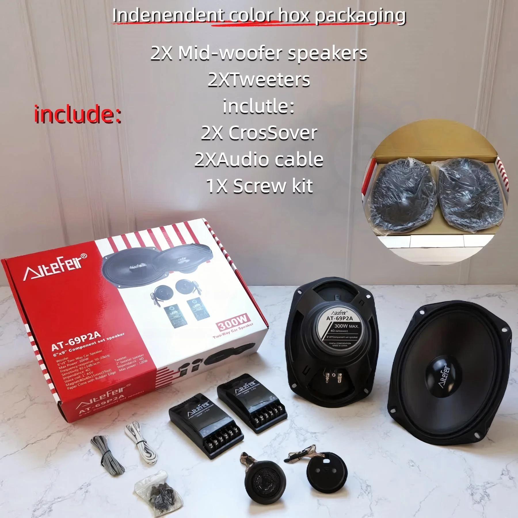 2Pcs 6X9 Inch Car Component Speakers 300W Max Auto Audio System With 2 Tweeters & Crossovers Universal Car Vehicle Sound Upgrade