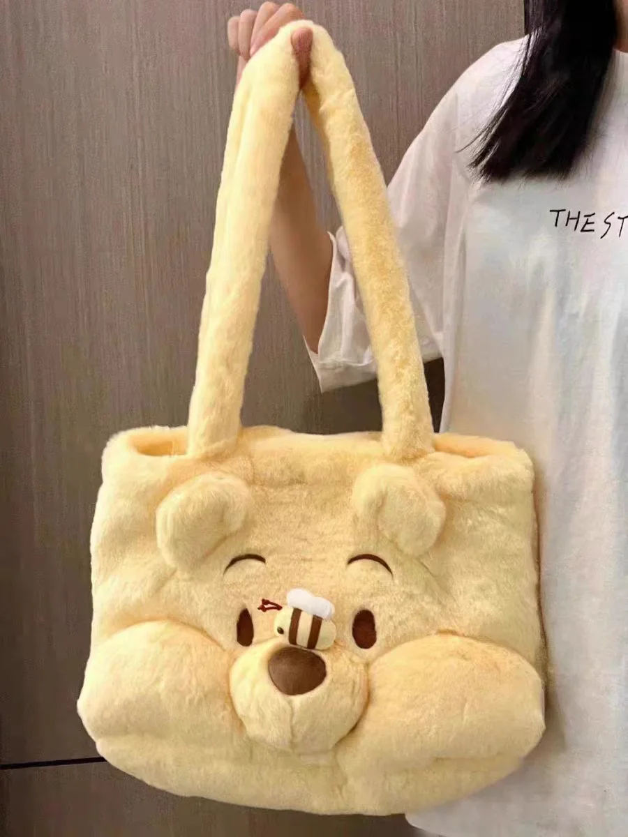 2023 New Original Disney Kawaii Winnie The Pooh Plush Toy Large-Capacity Shoulder Bag Cartoon Leisure Handbag Kid Christmas Gift