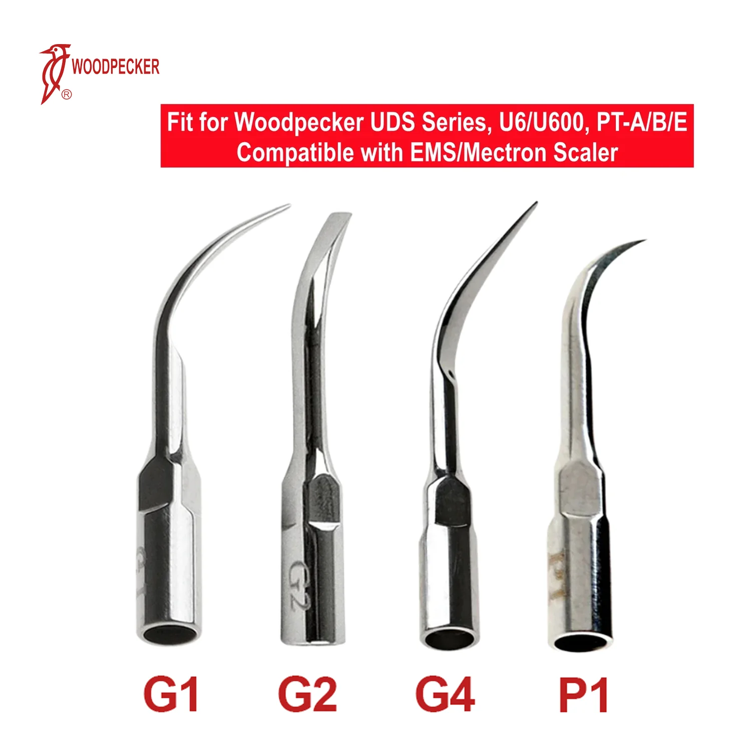 Woodpecker Ultrasonic Dental Scaler Tips G1 G2 G4 P1, Fit for EMS UDS Scaler Handpiece, 5Pcs/Pack Dentistry Instruments