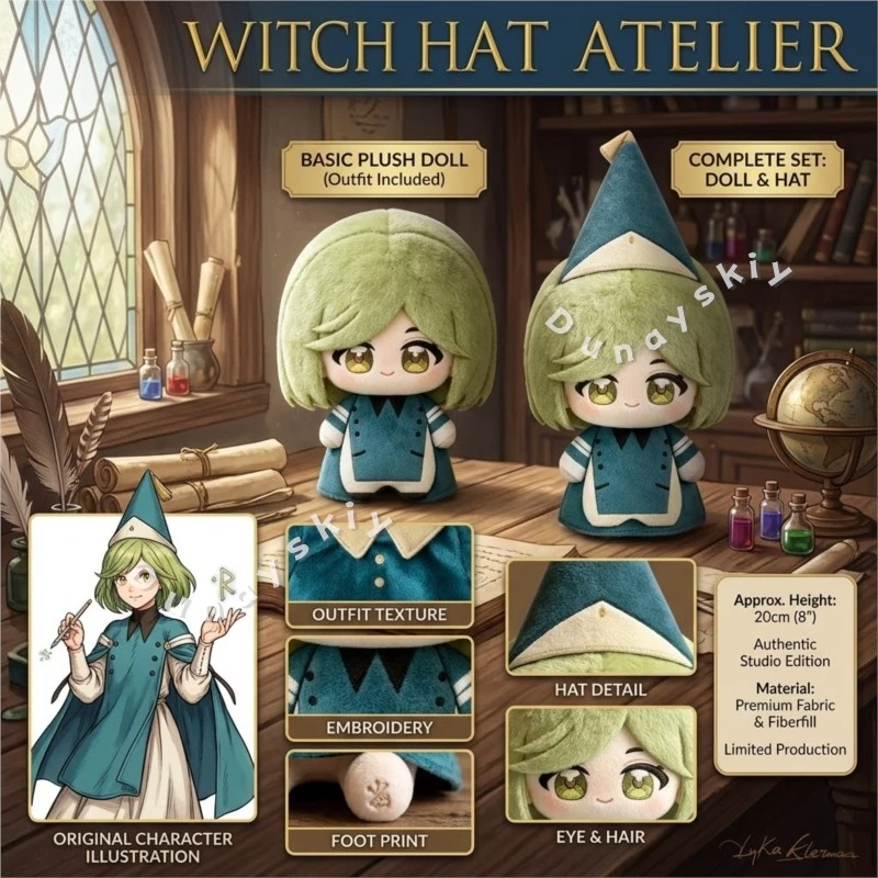 Figura de peluche Witch Hat Atelier Coco de 10 cm, colgante Nunu, accesorio de cosplay de anime, llavero de peluche suave y lindo para regalo, Día de Halloween