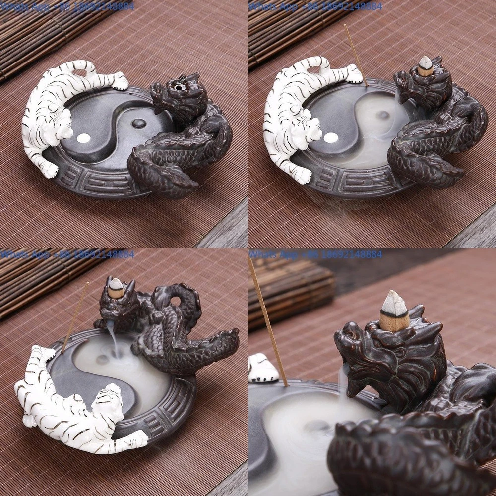 

Creative Backflow Incense Burner Feng Shui Home Aromatherapy Dragon Tiger Yin Yang Decor