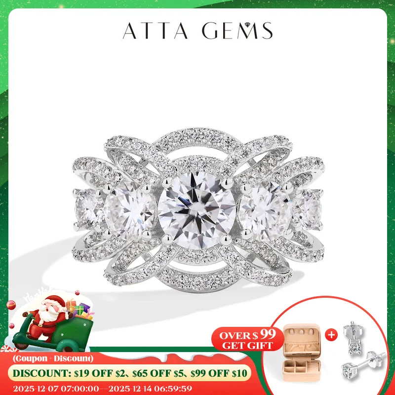 

ATTAGEMS Luxury Round Cut 1CT Moissanite Ring for Women D VVS1 Lab Diamond Real S925 Silver Engagement Wedding Jewelry Pass Test