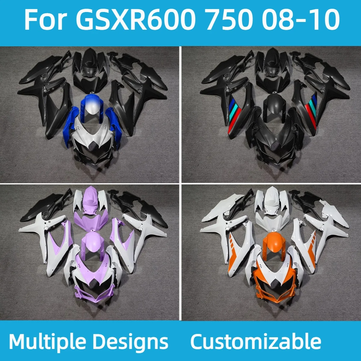 Complete Fairing Kit for GSX-R600 GSX-R750 2008 2009 2010 K8 Injection Molded ABS Plastic Bodywork Sets Guard