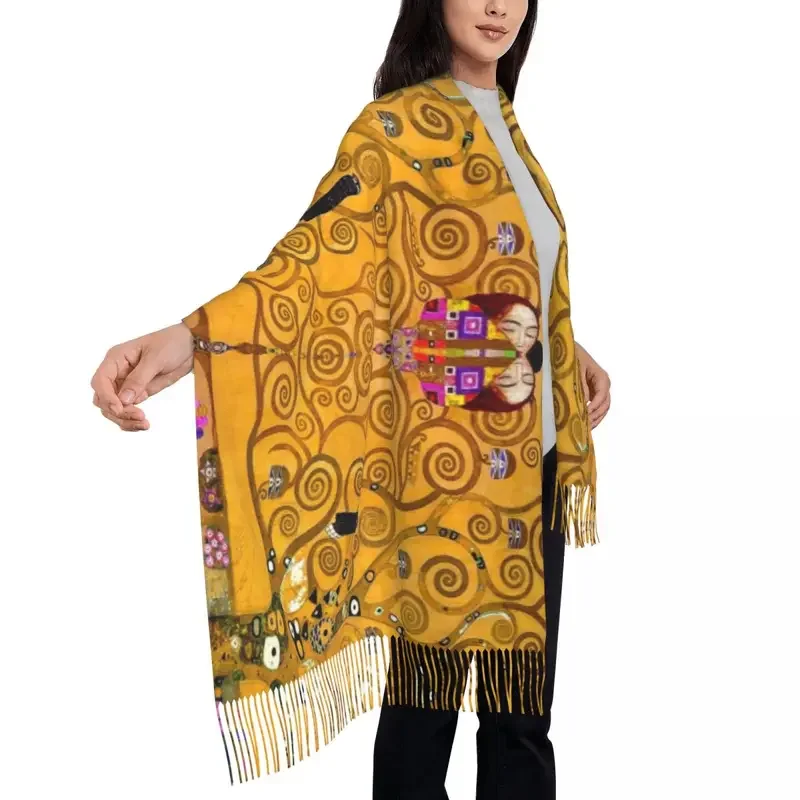 Tree Of Life By Gustav Klimt Scarf Wrap Women Long Winter Fall Warm Tassel Shawl Unisex Painting Art Scarves