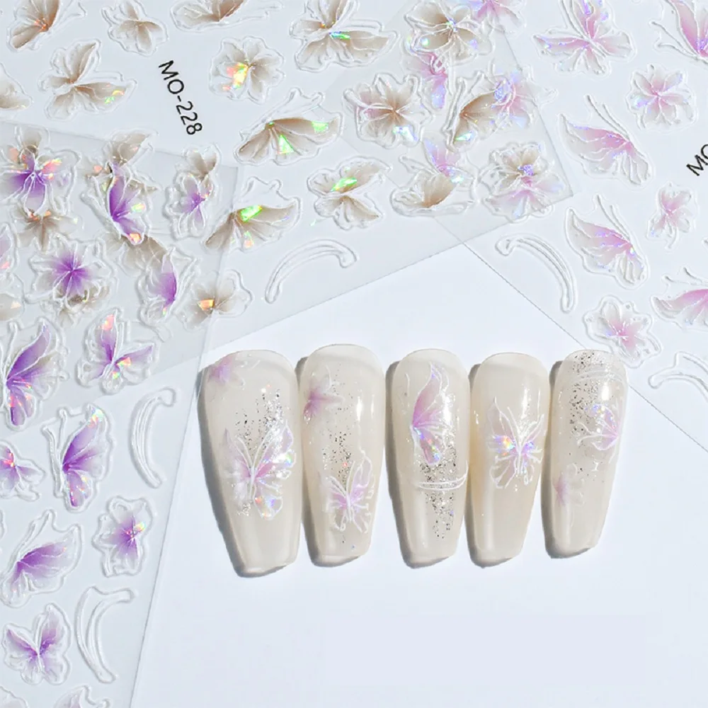 3D Shell Color Butterfly Sticker Nails Decals Laser Wings Flower Design Sliders for Nails Girls Party Foil for Manicure Decor