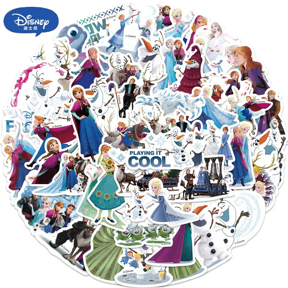 50PCS Disney Frozen Stickers Anime Movie Anna Elsa Decal Skateboard Laptop Motorcycle Book Kawaii Cartoon Sticker Pack Kids Toy 