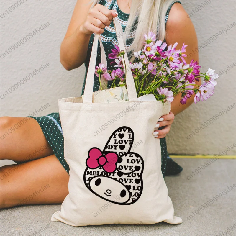 Cute My Melody Canvas Bag Casual Large Hand Bags for Women Ladies Shopping Handbag Print Large Capacity Bag